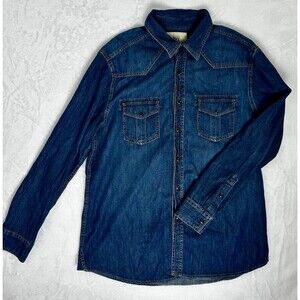Robuck Co Mens Sz L Med Wash Denim Snap Front Shirt